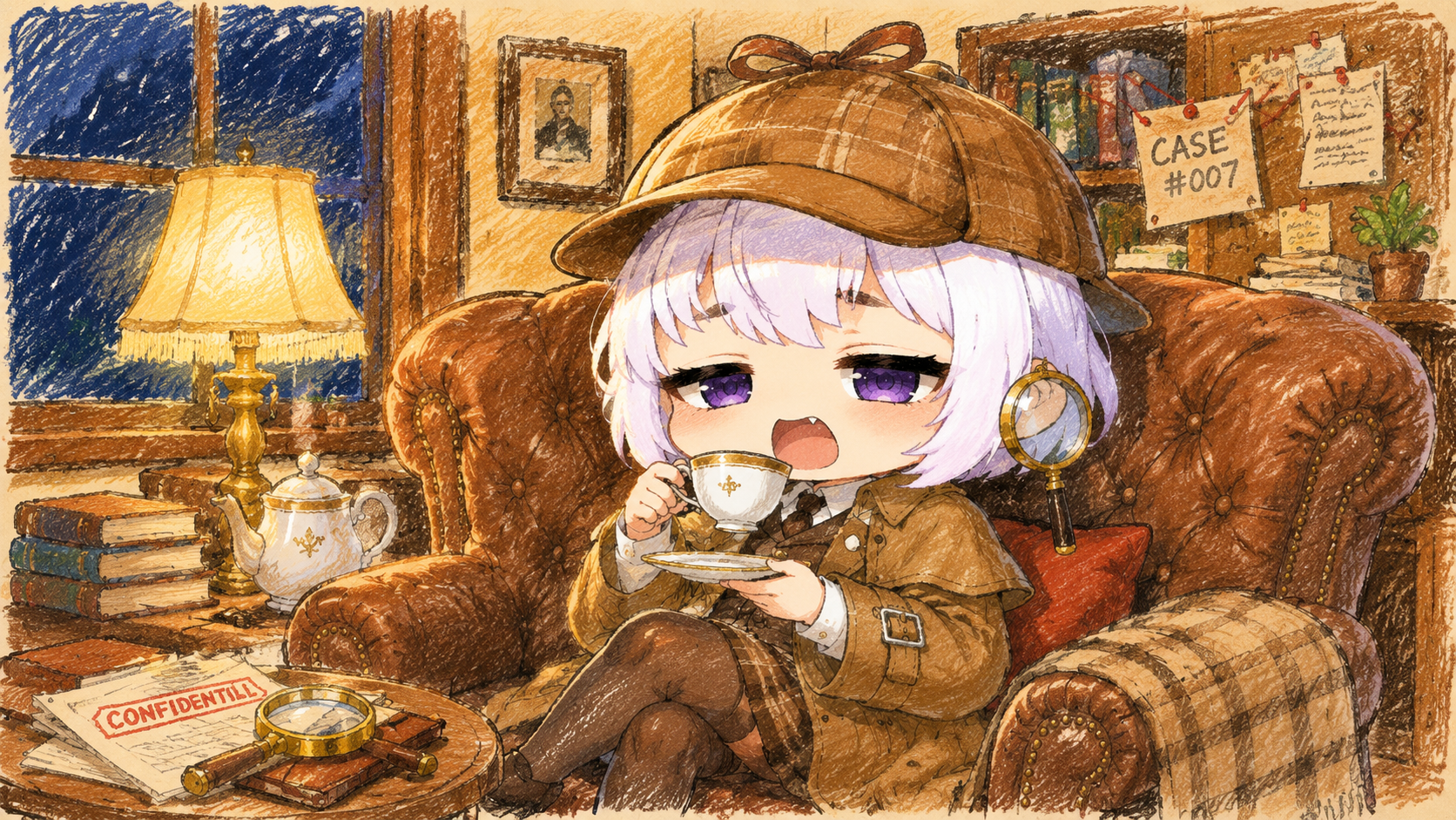 Haven's detective mascot, magnifying glass in hand